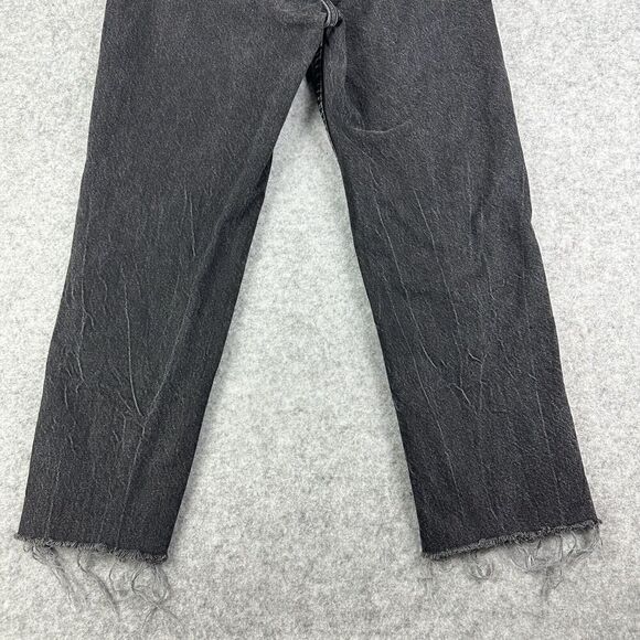 Zara Wide Leg Jeans Womens 6 Faded Black Button Fly Whiskered Straight Raw Hem - Picture 9 of 15